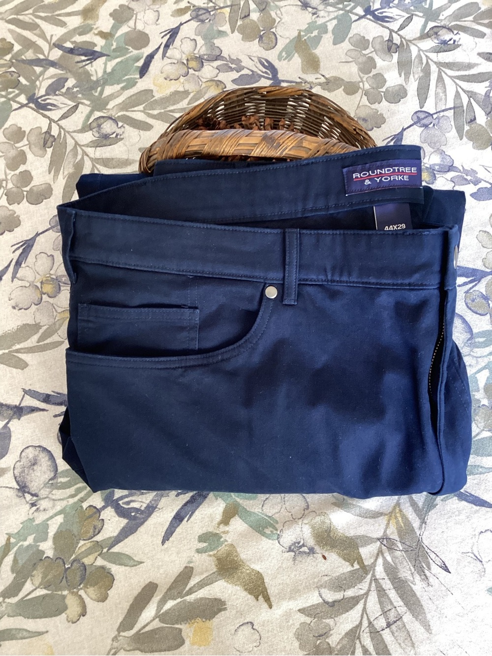 Roundtree & Yorke 5-Pocket Stretch Pants 44x29 Navy Blue Chino Jeans